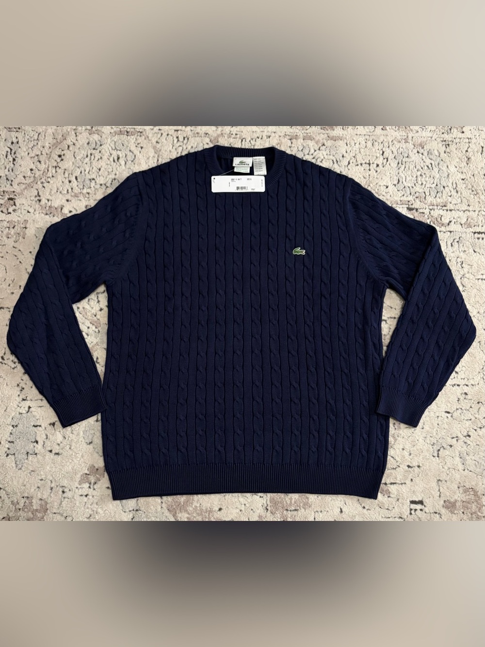 $145 Lacoste Classic Cable Knit Navy Cotton Sweater Men’s Size: XL - Picture 1 of 6